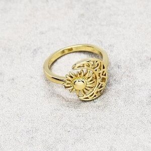 Crescent Moon and Sun Boho Ring
